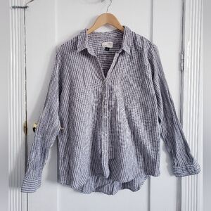 Universal Thread Striped Muslin-Texture Long Sleeve Button Up Womens XL